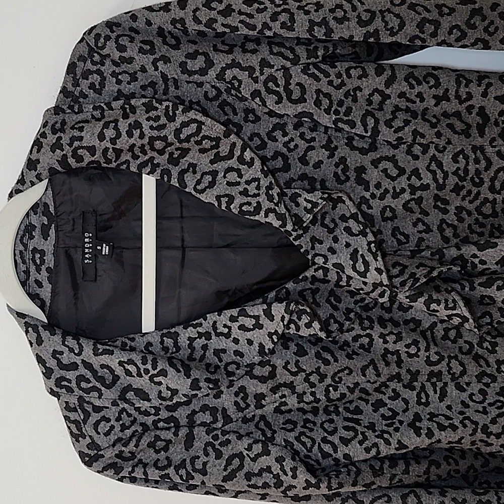 Sandro Studio Black Grey Leopard Print Ruffle Front Belted Blazer Size Small - Picture 15 of 16
